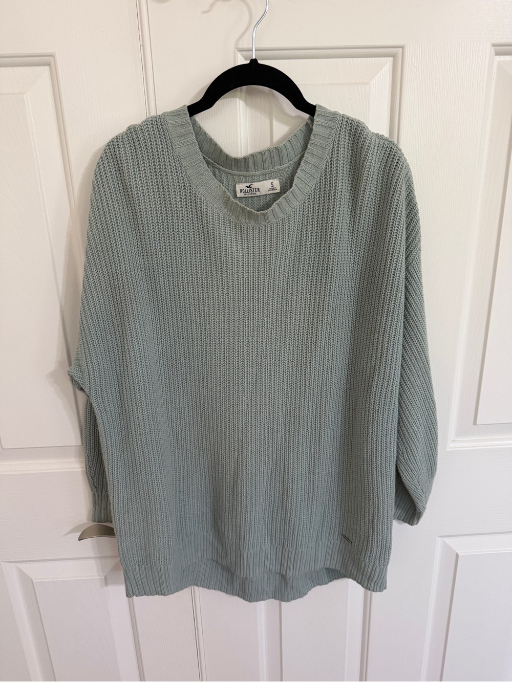 Hollister S Sage Green Oversized Shaker Knit Cotton Blend Sweater Slouchy